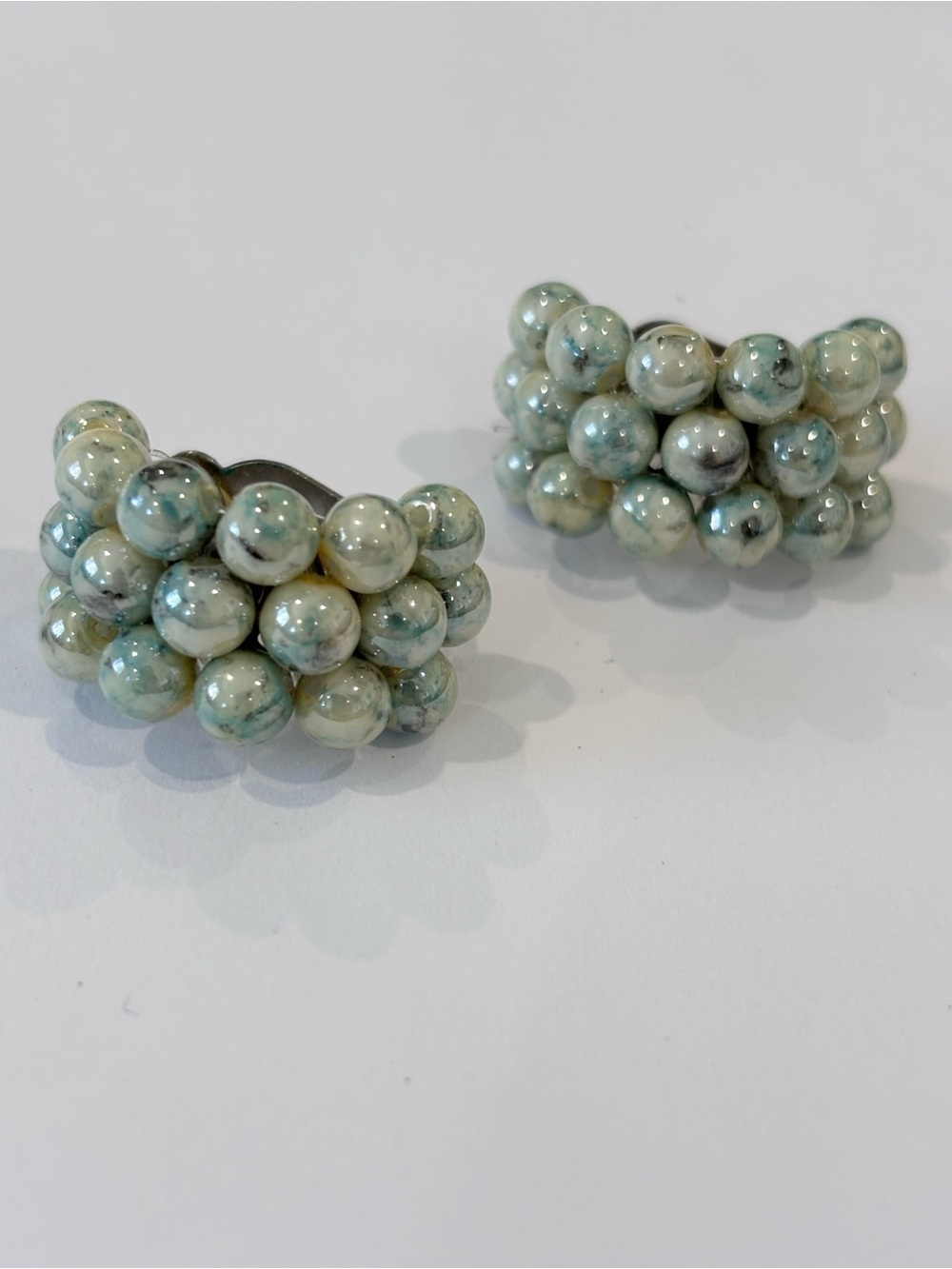 Vintage beaded clip earrings blue cream